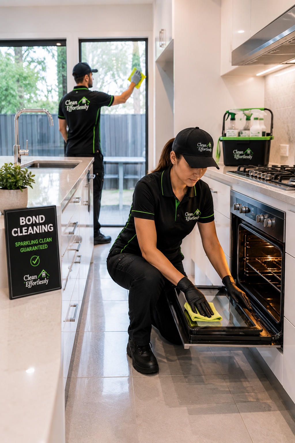 Clean Effortlessly cleaner detailing an oven during a bond clean